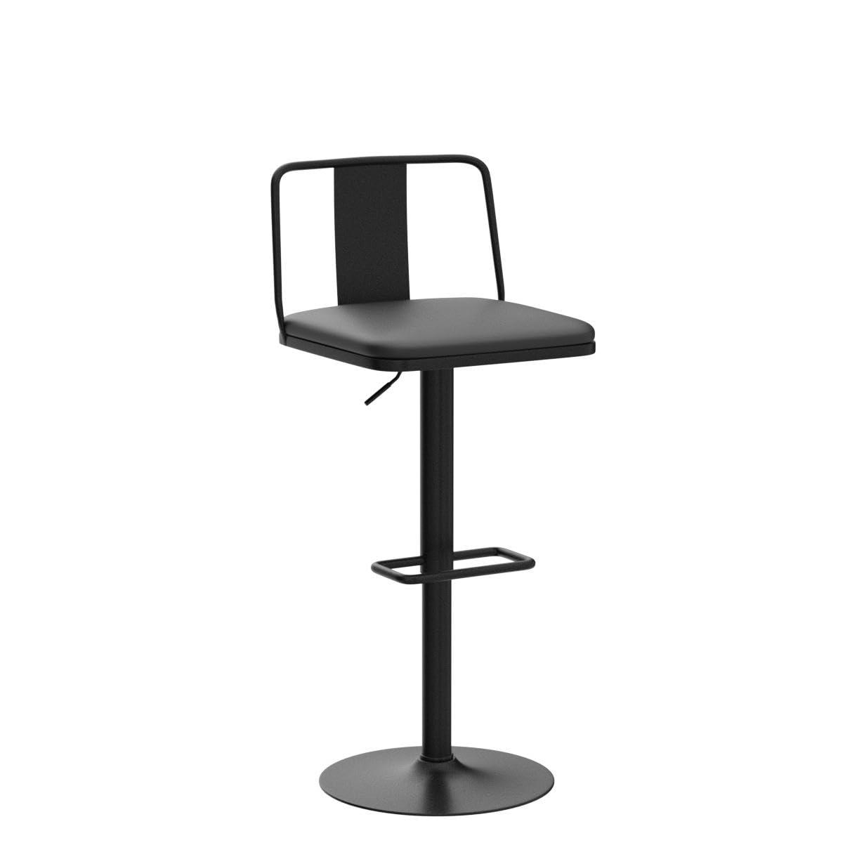 Metal Swivel Barstools Set of 2, Enlarged PU Leather Seat with Metal Back, Adjustable from 24" to 33" for Counter Height & Bar Height, Modern Design for Kitchen and Restaurant,MatteBlack