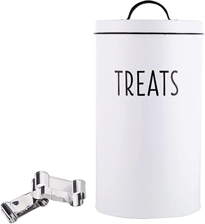 Outshine Co White Farmhouse Cat and Dog Treat Container with 2 Dog Bone Cookie Cutters