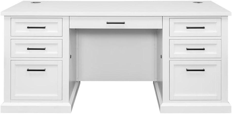 Modern Wood Double Pedestal Desk Fully Assembled White Finish - Abby Collection - Martin Furniture: Executive Office, Cable Management