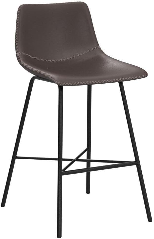 Brown Leather Saddle Style Counter Stools with Steel Legs, Set of 3