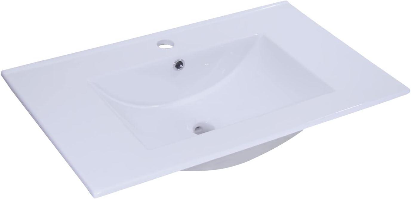 Miniyam 24" Ceramic Sink with Overflow, Drop in Bathroom Vessel Sink, White