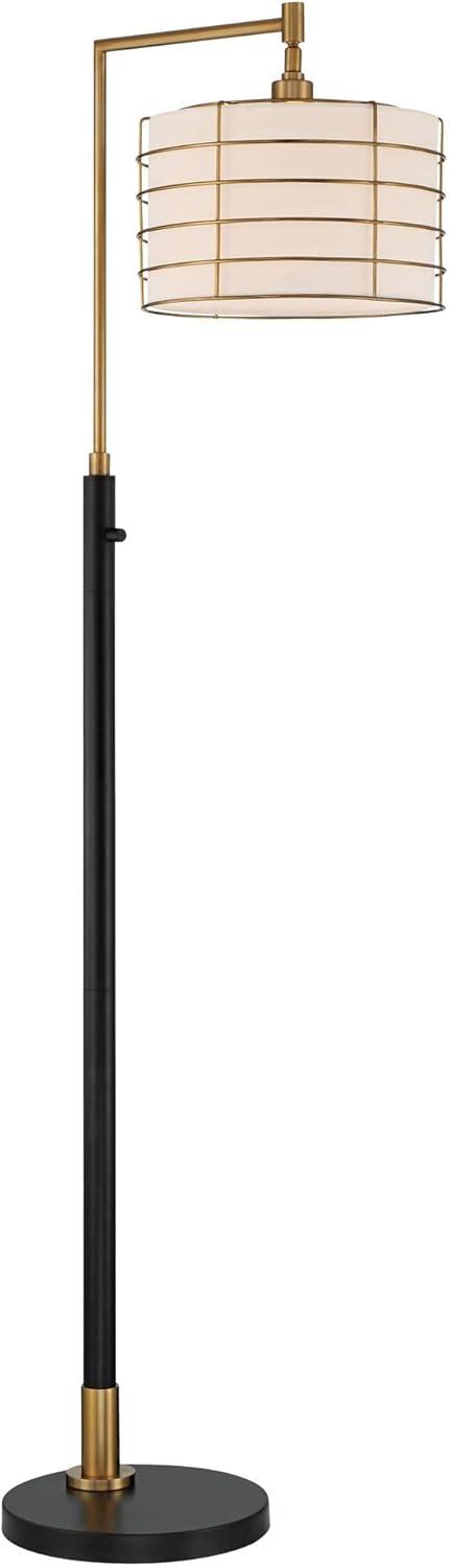 Possini Euro Design Modern Arc Floor Lamp 63 1/2" Tall Warm Gold Black Metal Cage Off-White Linen Shade for Living Room Reading