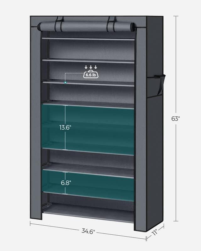 Gray 9-Tier Fabric and Metal Shoe Rack with Cover