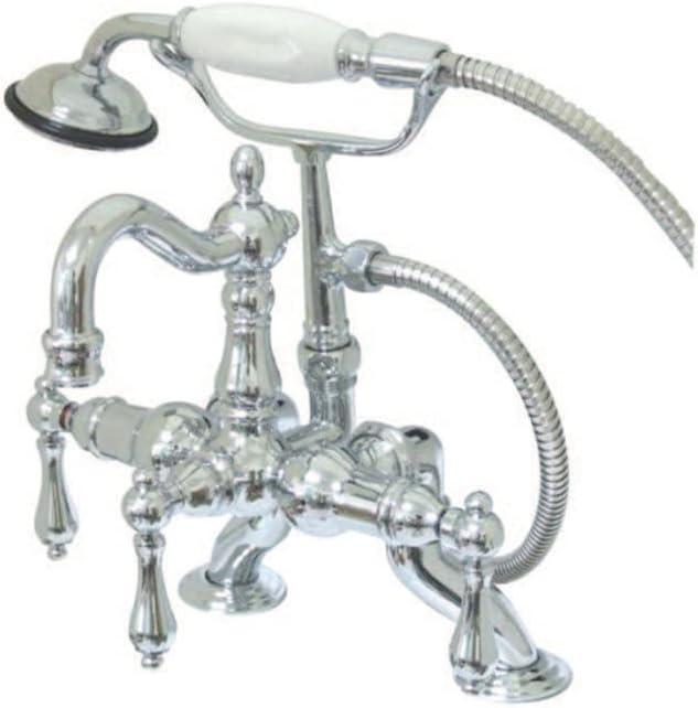 Kingston Brass Vintage Three-Handle 2-Hole Deck Mount Clawfoot Tub Faucet with Hand Shower