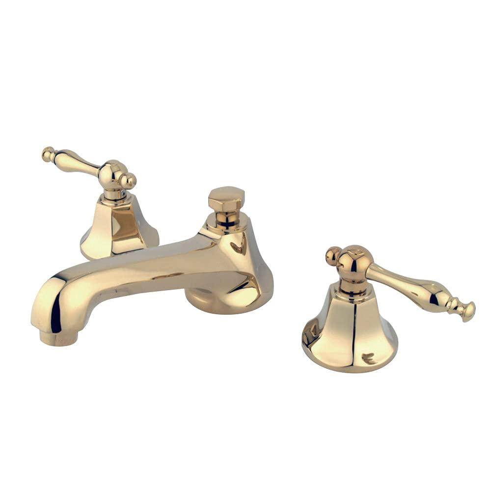 Kingston Brass Naples Two-Handle 3-Hole Deck Mount Widespread Bathroom Faucet with Brass Pop-Up Drain