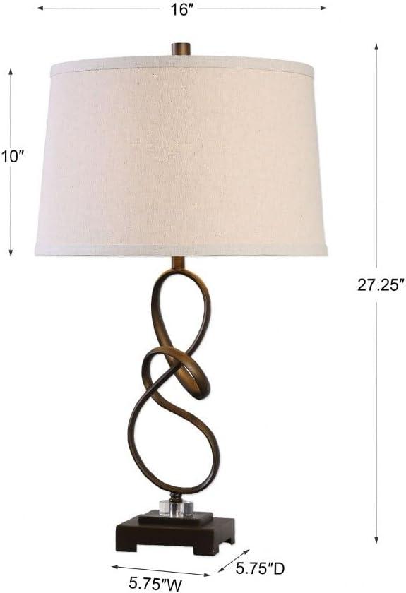 Uttermost Modern Table Lamp 27 1/4" Tall Oil-Rubbed Bronze Twisted Steel Beige Linen Drum Shade for Living Room Bedroom Nightstand