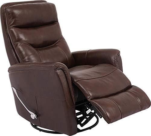 Traditional Brown Leather Swivel Recliner with Wood Accents