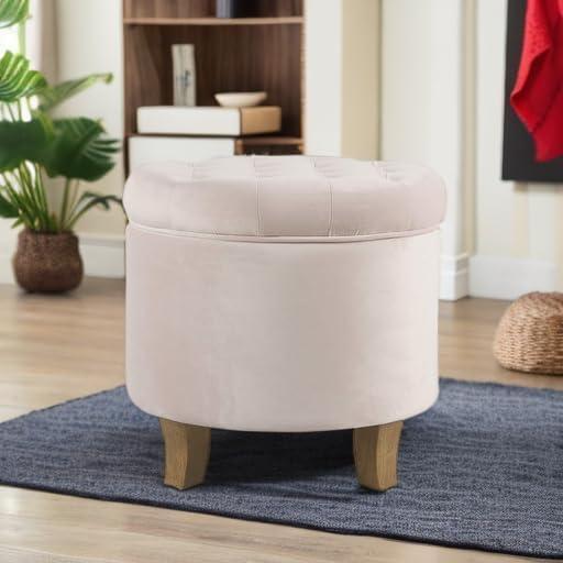 Velvet Tufted Round Storage Ottoman Pink Blush - HomePop