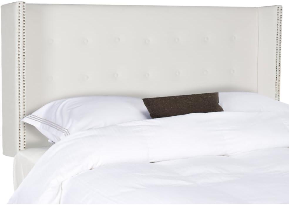 SAFAVIEH Keegan Winged Tufted Wood Headboard with Nail Heads, Queen, White