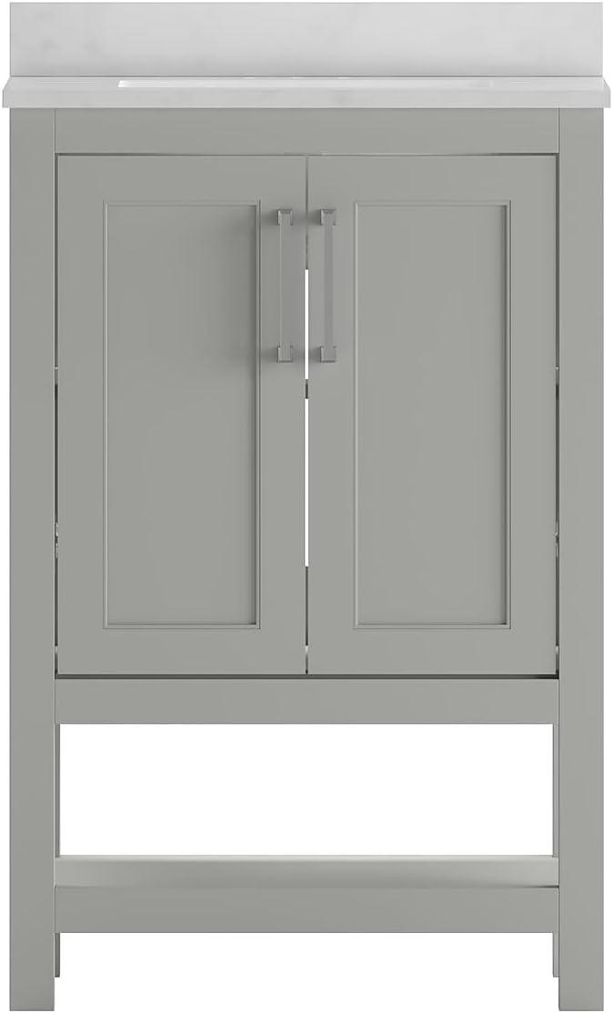 Flash Furniture Vega Bathroom Vanity with Sink Combo, Storage Cabinet with Soft Close Doors and Open Shelf, Carrara Marble Finish Countertop