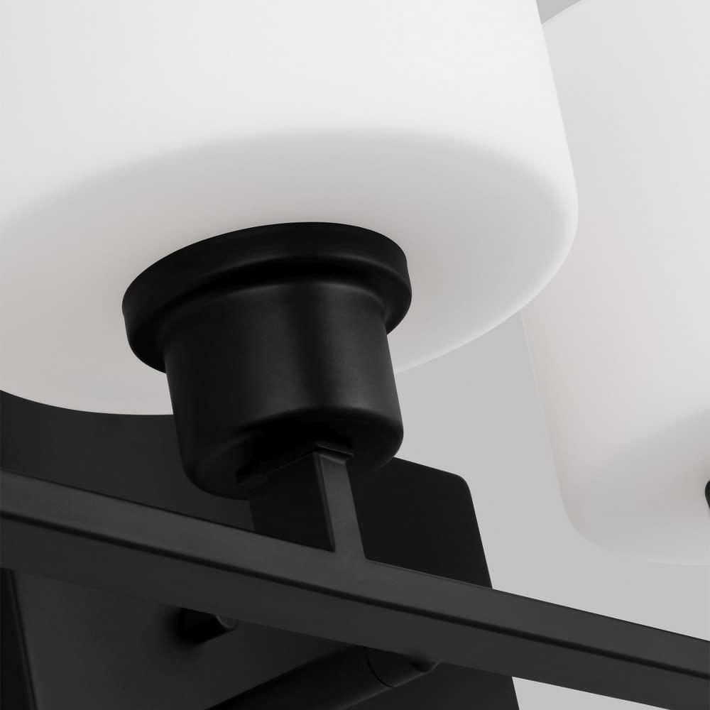 Canfield 31 in. 4-Light Midnight Black Minimalist Modern Wall Bathroom Vanity Light with Etched White Glass Shades