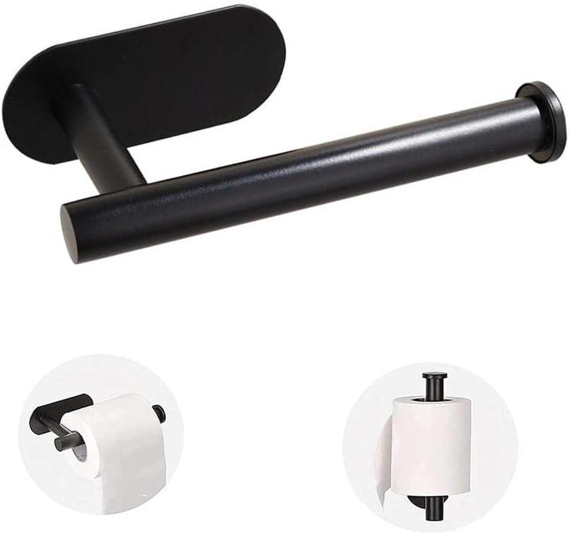 Toilet Paper Holder - Self Adhesive Toilet Paper Holder Wall Mount for Bathroom, No Drilling, SUS 304 Stainless Steel Command Strip Toilet Paper Roll Holder Stick On Wall - Matte Black