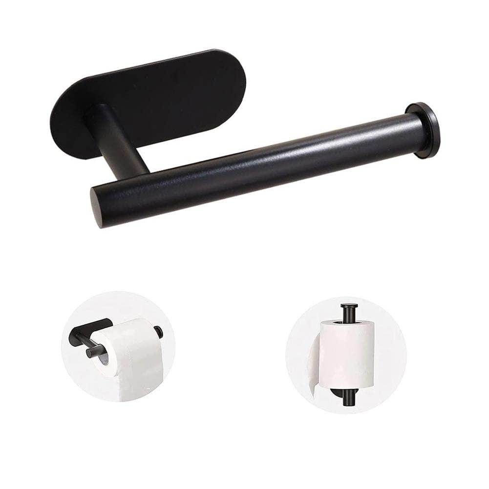 Toilet Paper Holder - Self Adhesive Toilet Paper Holder Wall Mount for Bathroom, No Drilling, SUS 304 Stainless Steel Command Strip Toilet Paper Roll Holder Stick On Wall - Matte Black