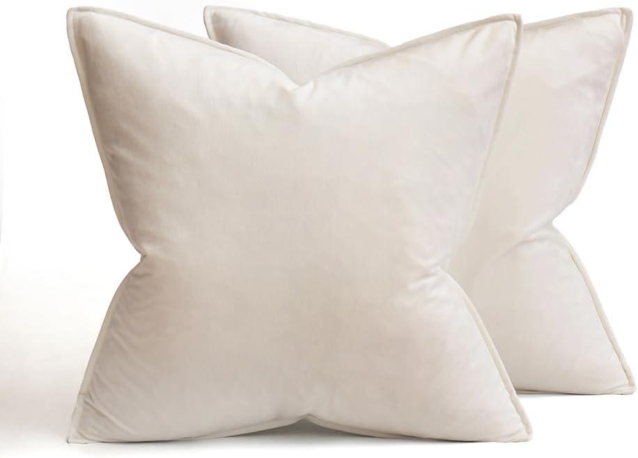 Cream White Velvet 22x22 Pillow Covers Set of 2