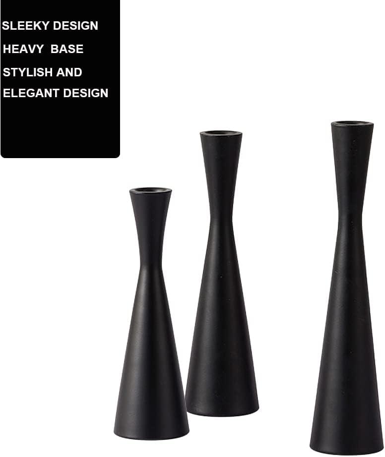 Set of 3 Black Metal Taper Candlestick Holders