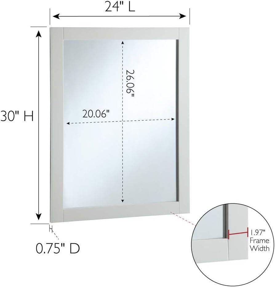 Shorewood Wall Mounted Bathroom Vanity Mirror 24-Inch Wood Framed in White