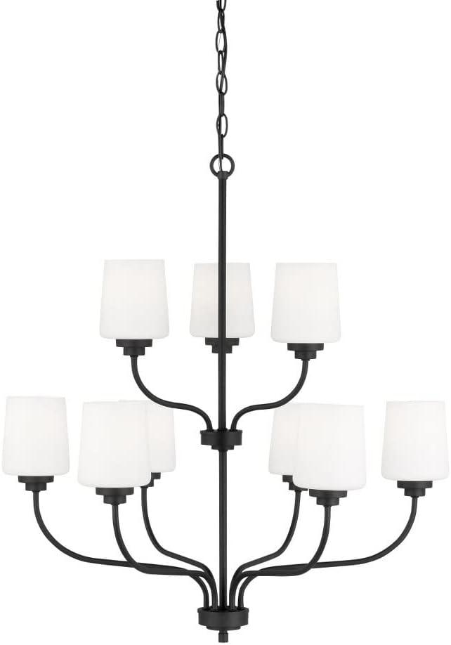 Windom Satin Brass 9-Light Transitional Chandelier with Etched Opal Glass