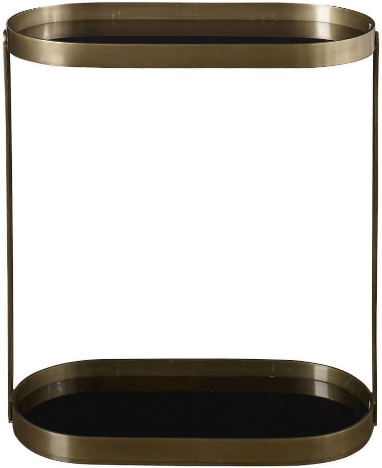 Adia Black and Gold Oval Metal and Glass Side Table