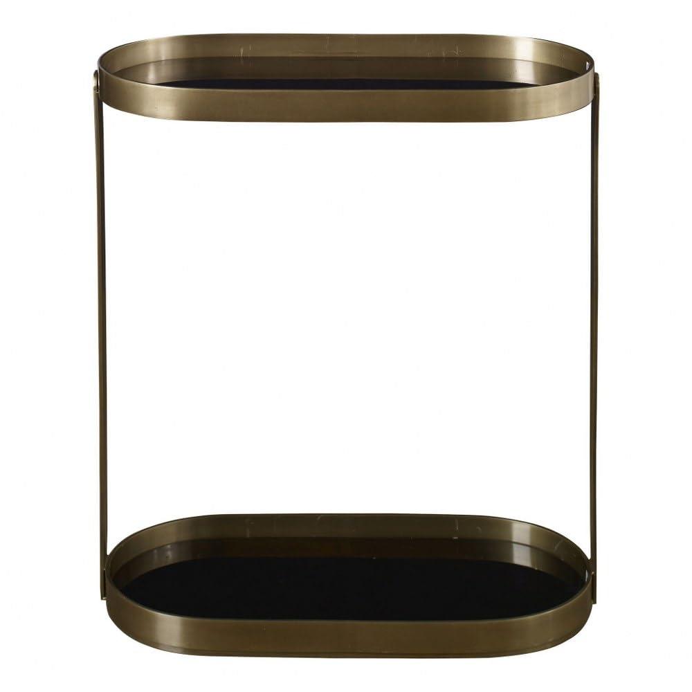 Adia Black and Gold Oval Metal and Glass Side Table