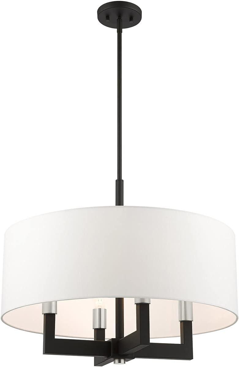 Cresthaven Black 4-Light Chandelier with Off-White Fabric Shade