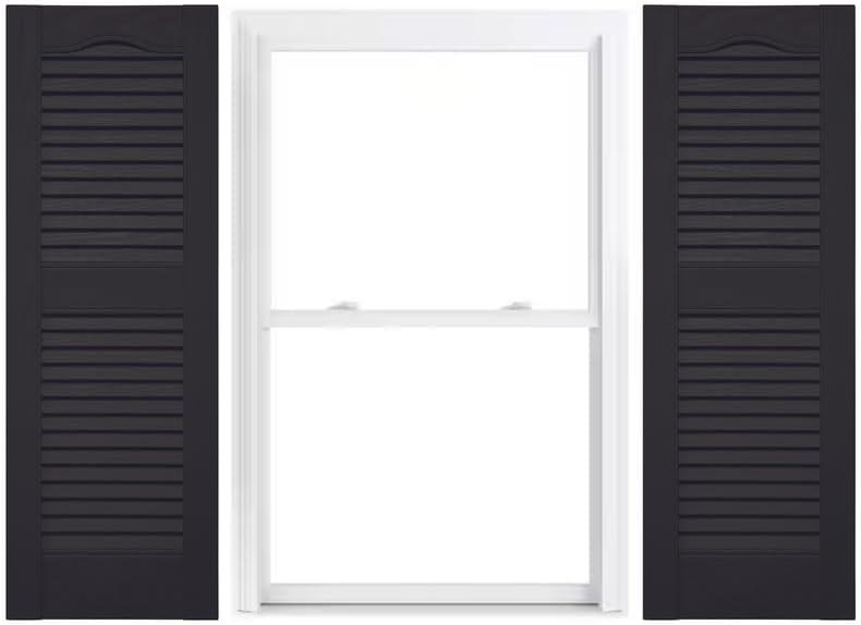 Vinyl | Louvered Exterior Shutters | 14.5" Width | Cathedral Top | with Mid Rail (50/50 Split) | 1 Pair