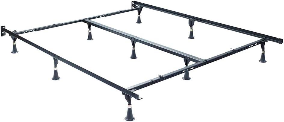 Adjustable Black Steel Queen Bed Frame with 9 Legs