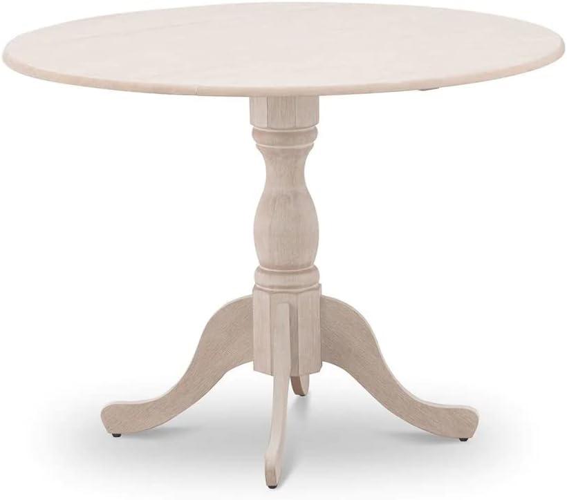 Linen White and Black Round Extendable Wood Dining Table