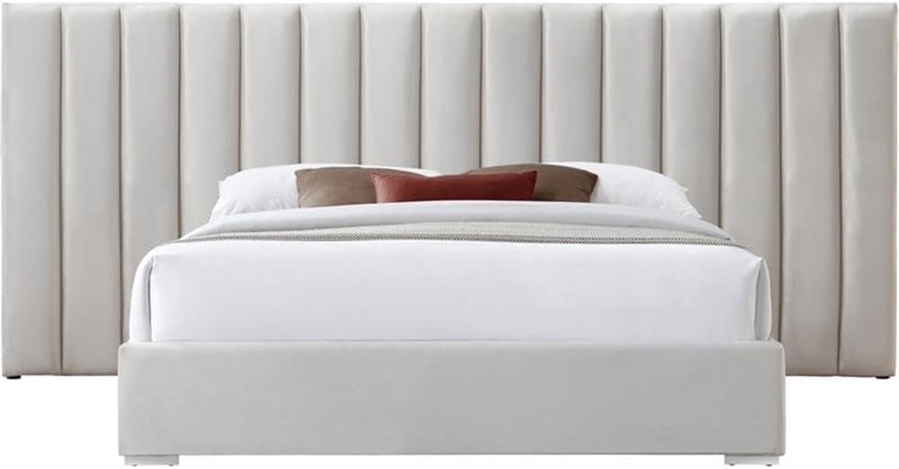 Meridian Furniture Pablo Cream Velvet Queen Bed with Chrome Metal Legs