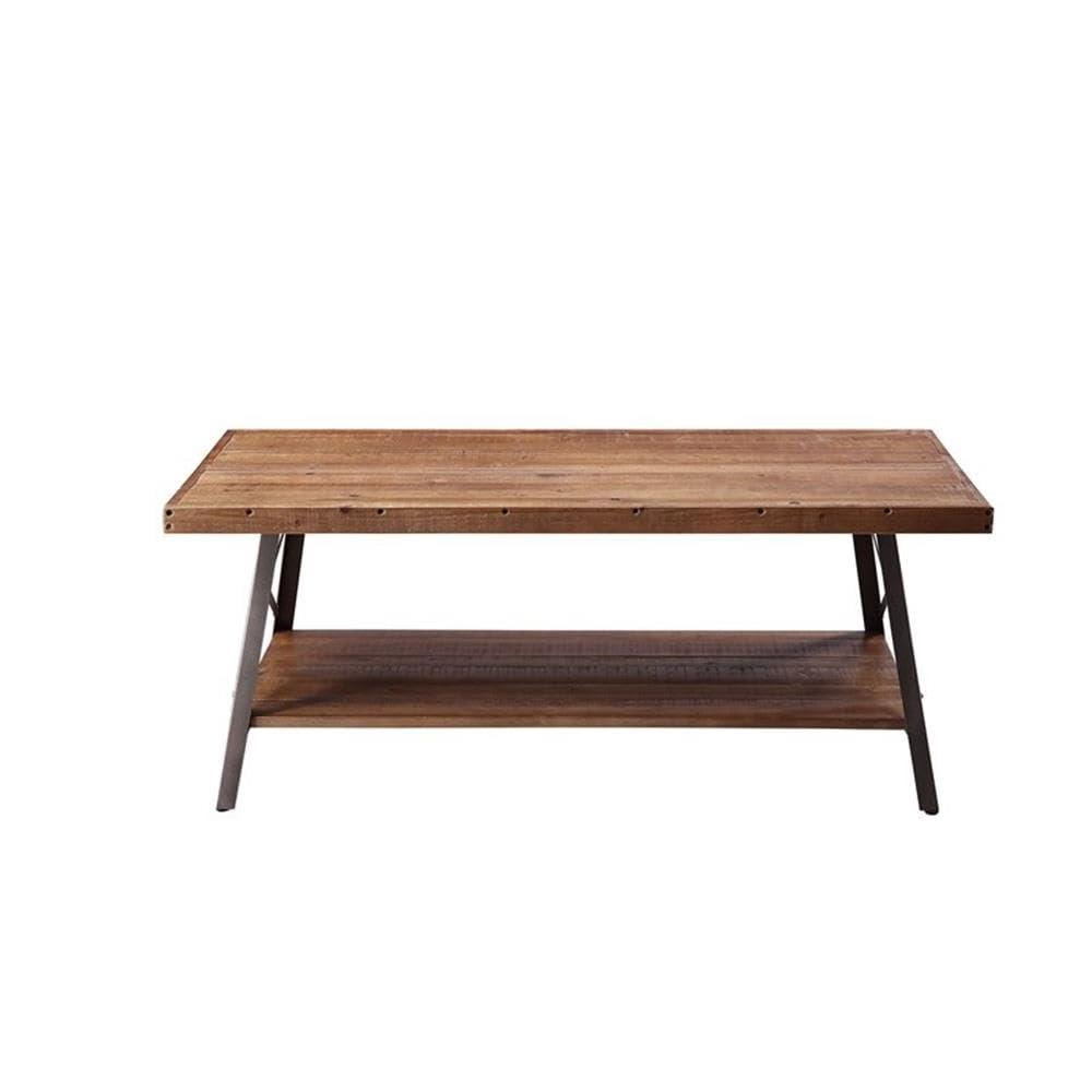 Wooden Coffee Table with X Crossed Metal Sides and Open Shelf Brown and Black - Saltoro Sherpi