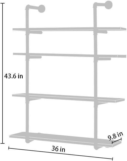 Gray 4-Tier Industrial Pipe Wall-Mounted Shelving Unit