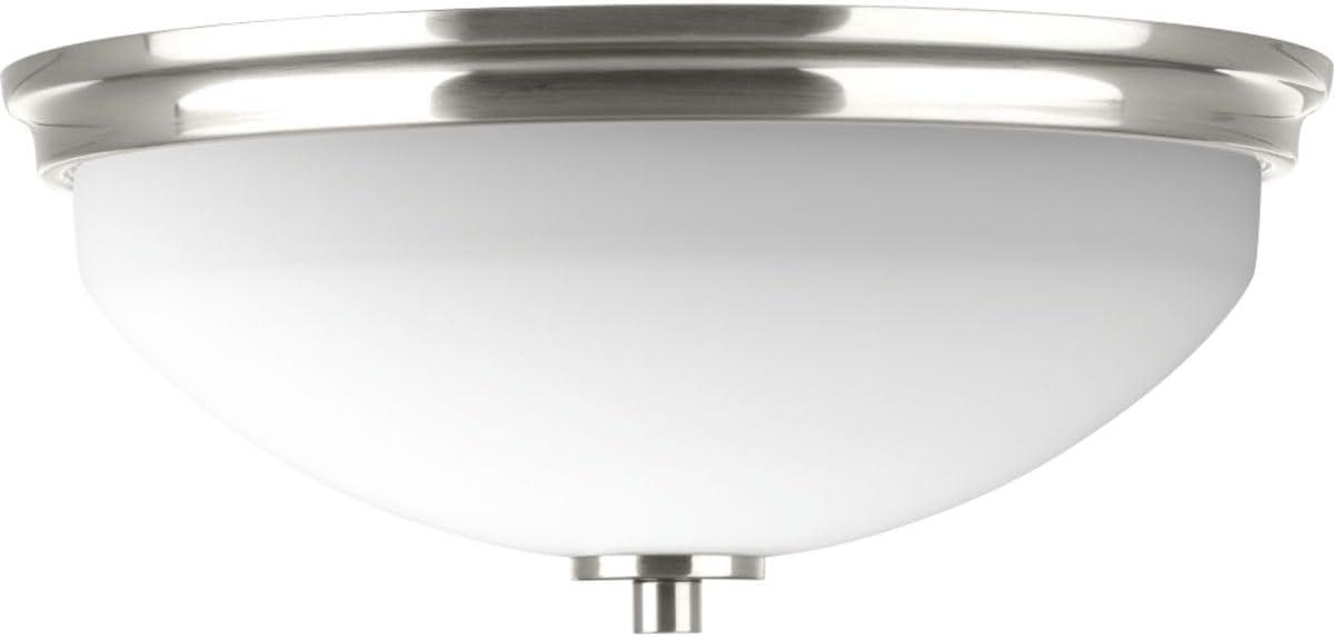 Progress Lighting Replay 2-Light Flush Mount, Brushed Nickel, White Glass Shade