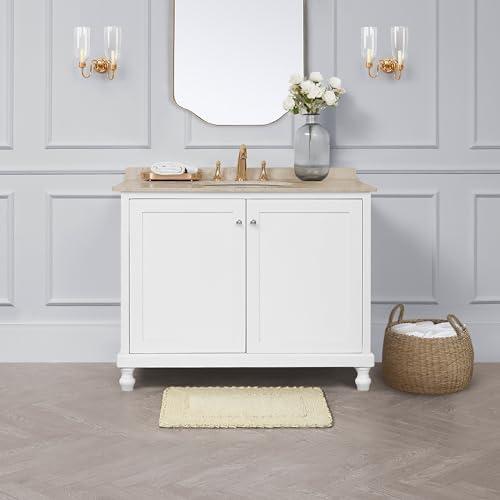 Ruffle Cotton Border Yellow 17 in. x 24 in. Bath Rug