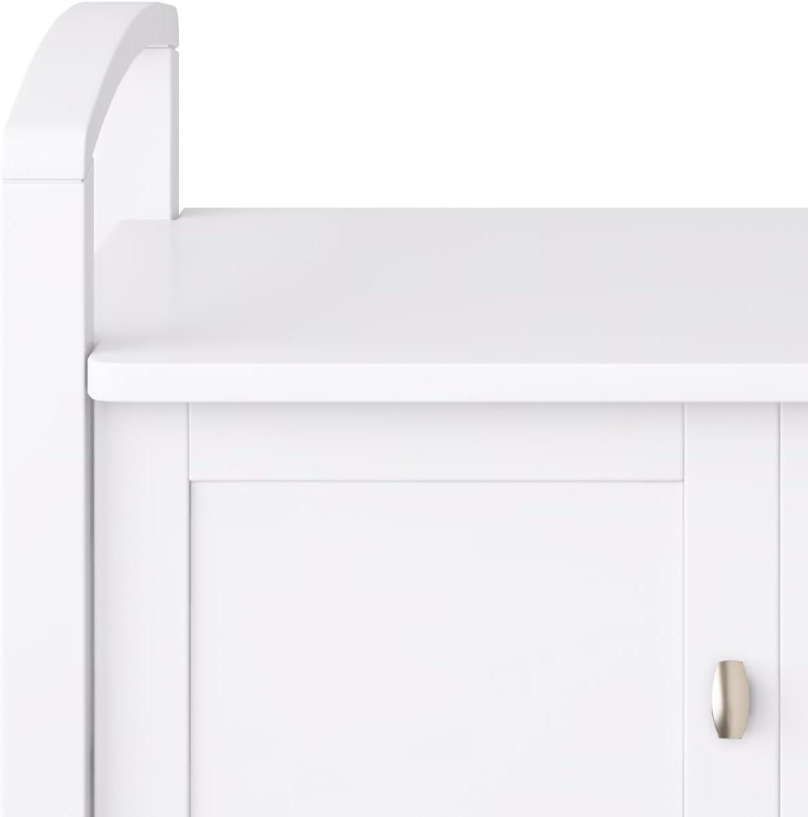Simpli Home Warm Shaker 44"W Solid Wood Entryway Storage Bench with 3 Cabinets, Shaker-Style Doors and Interior Shelves