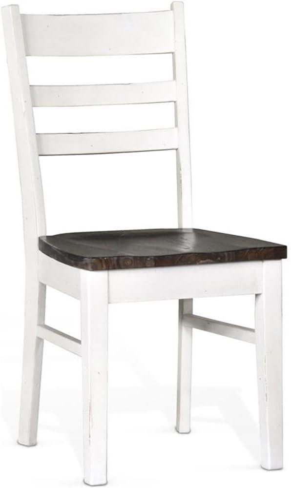 Pemberly Row 18" Wood Ladderback Chair in White and Dark Brown (Set of 2)