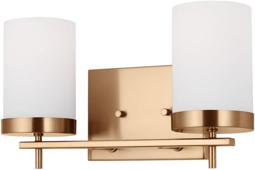 Zire Elegant 2-Light Vanity Fixture in Satin Brass with Etched Glass