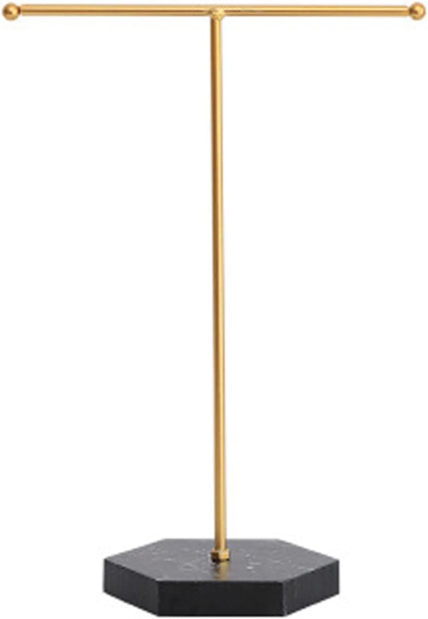 Jewelry Organizer Stand Display Necklace Holder T-Bar Plated Metal Desk Organizer Tower for Show Jewelry Hanging Pendant Earring Bracelet Ring Accessorie with White Marble Plywood Bases, White