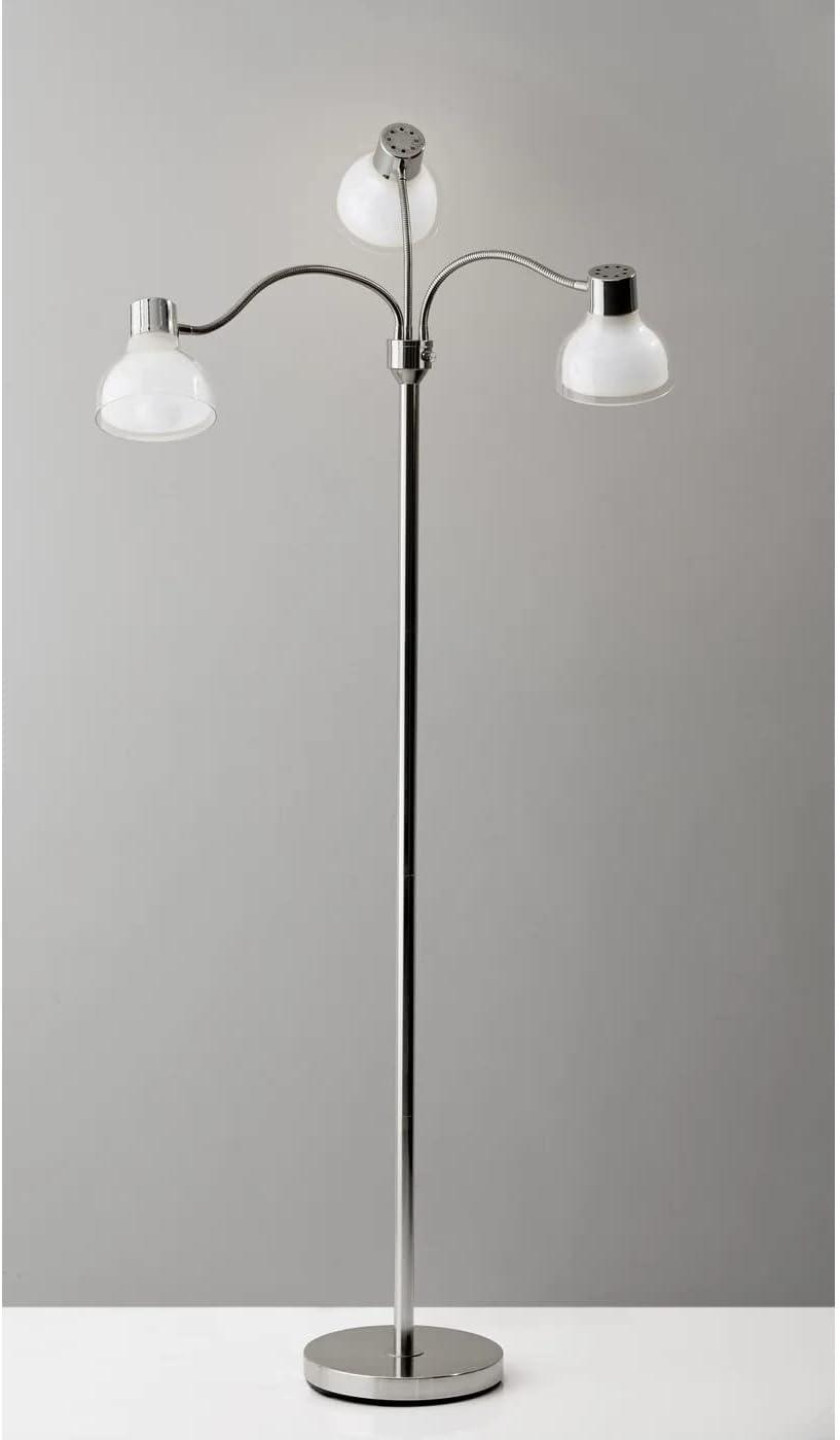 69" 3 Arm Presley Floor Lamp Light Silver - Adesso: Adjustable Gooseneck, ETL Listed