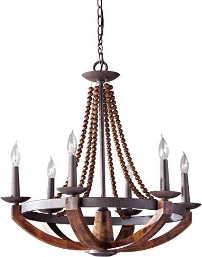 Mini Adan Rustic Iron & Burnished Wood 6-Light Chandelier