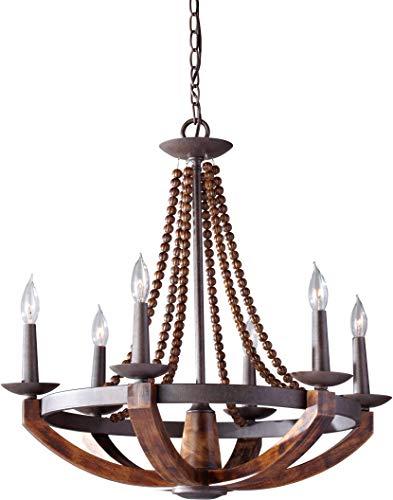Mini Adan Rustic Iron & Burnished Wood 6-Light Chandelier