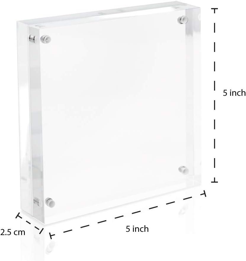 Isaac Jacobs 5x5 Super Thick [28MM Thickness] Clear Acrylic Magnetic Block Picture Frame, Double-Sided, Frameless