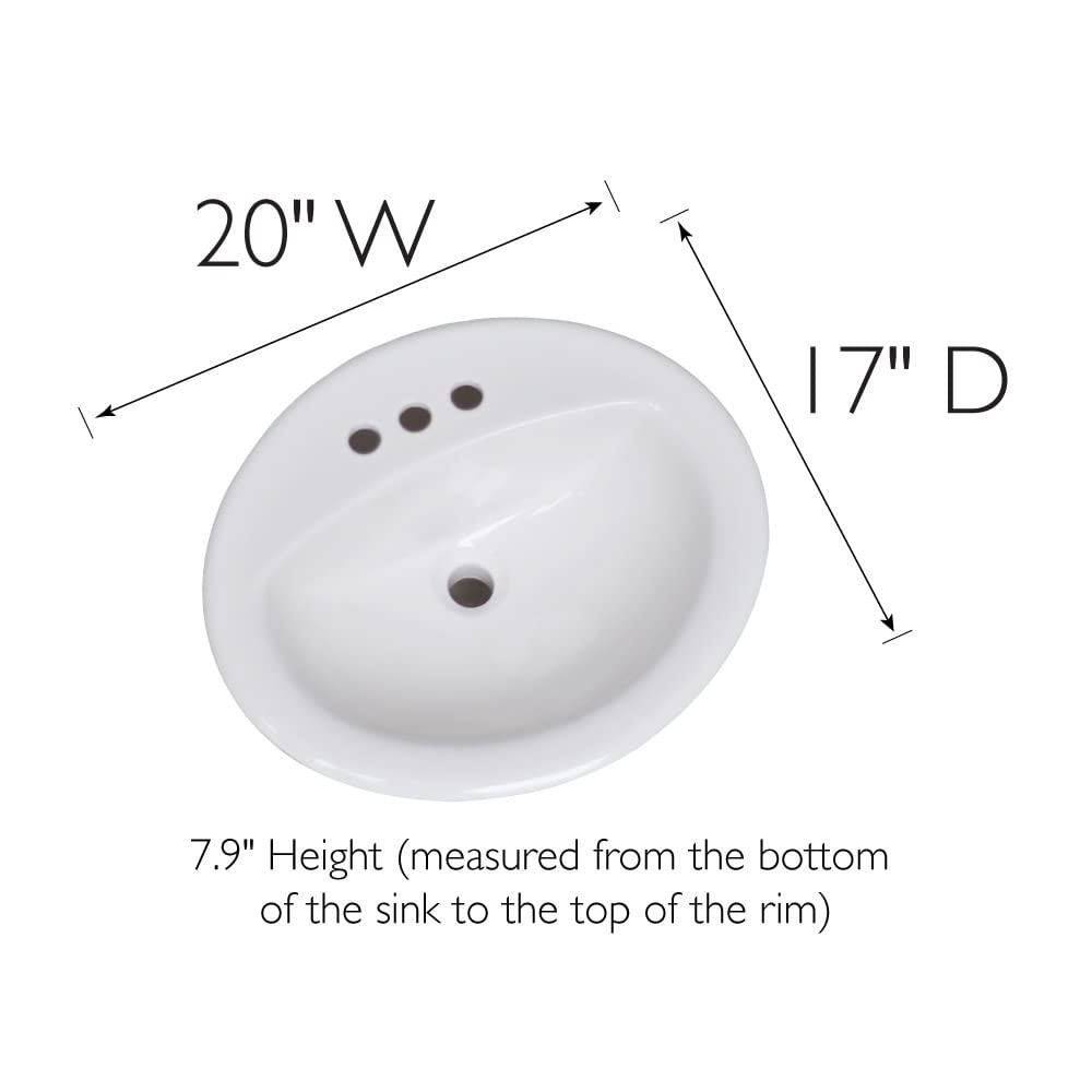 Design House Oval 20" x 17" Single Basin Drop-In Sink, White