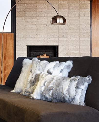 Set of 2 Gray Rabbit Fur Throw Pillow Covers with Soft Poly Inserts