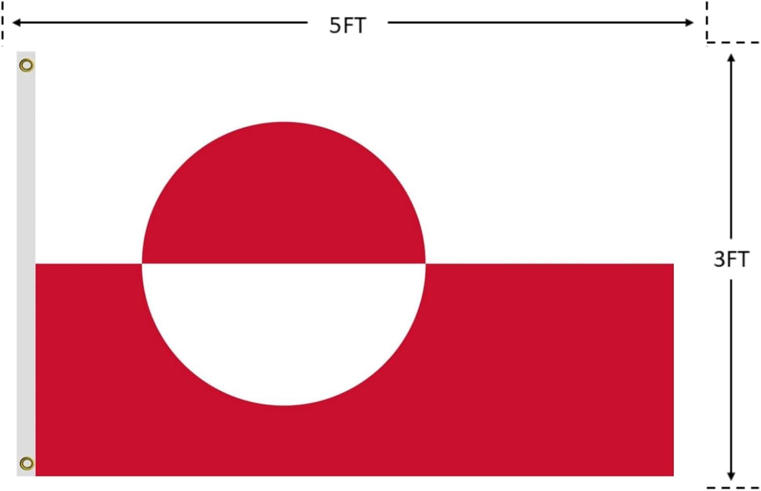 AGAS Greenland Flag 3x5 ft Double Stitched Hem 100% Polyester Metal Grommets Indoor Denmark Greenlander National Flag