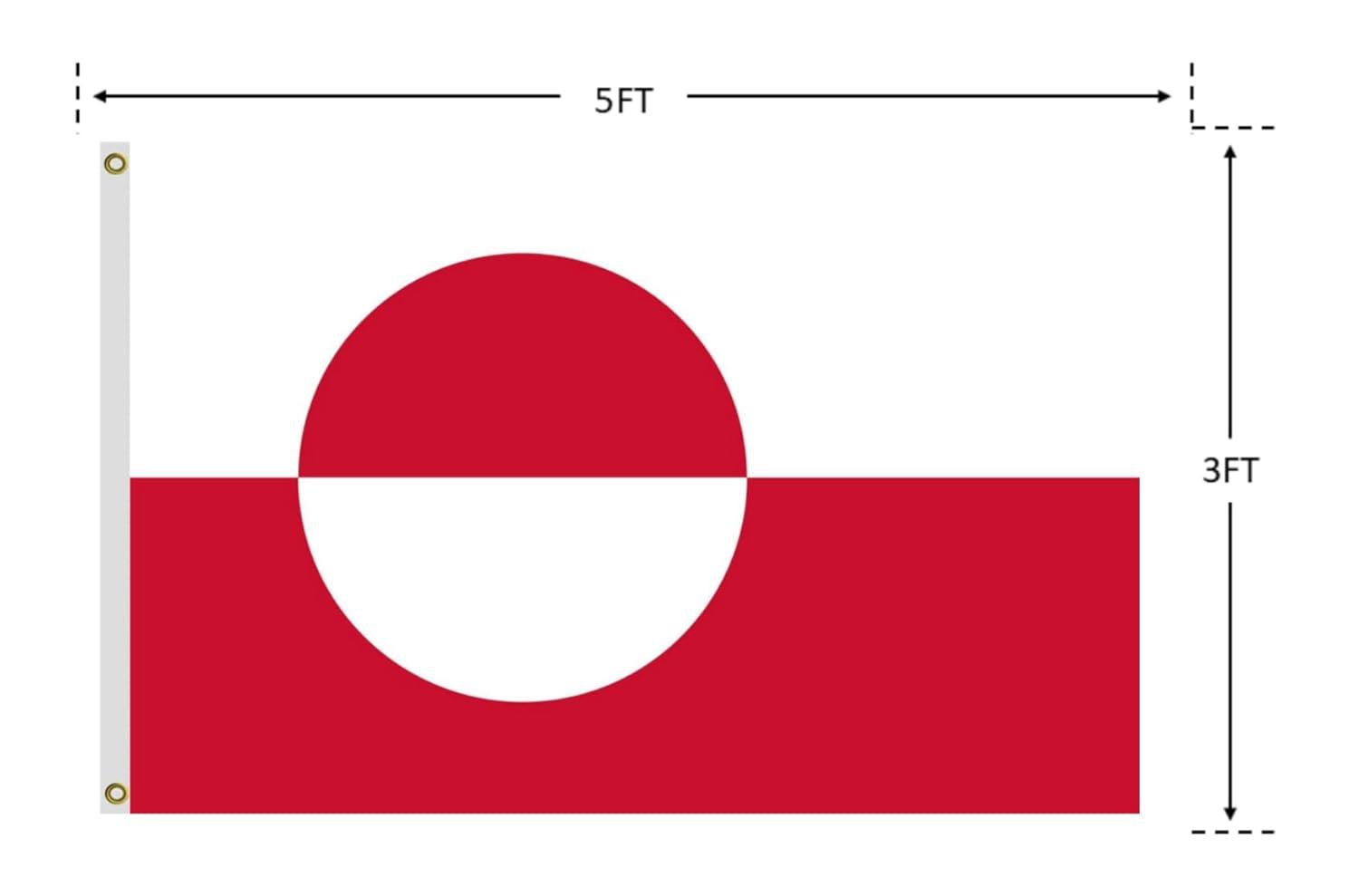 AGAS Greenland Flag 3x5 ft Double Stitched Hem 100% Polyester Metal Grommets Indoor Denmark Greenlander National Flag