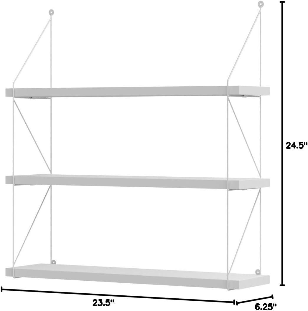 Welland 3-Tier Display Wall Rack Wall Shelf, White, 23.5"L x 6.25"W x 24.5"H, MDF, 1 Pieces