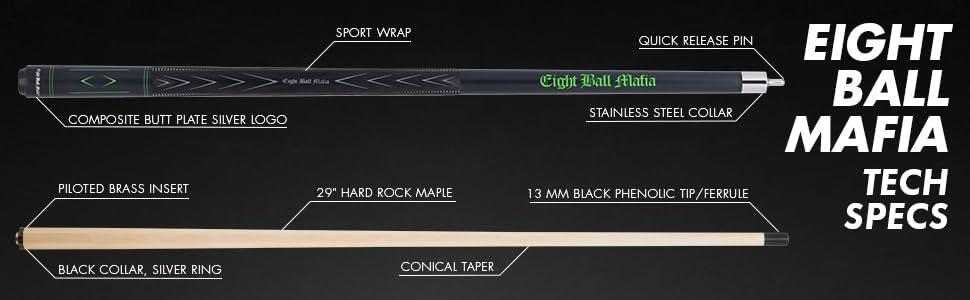 Eight Ball Mafia Eight Ball Mafia Wood 25 Oz. Pool Cues