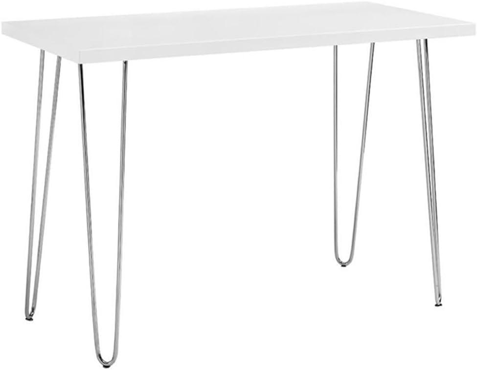 Walker Edison MDF Wood Writing Desk with Chrome Metal Legs in White