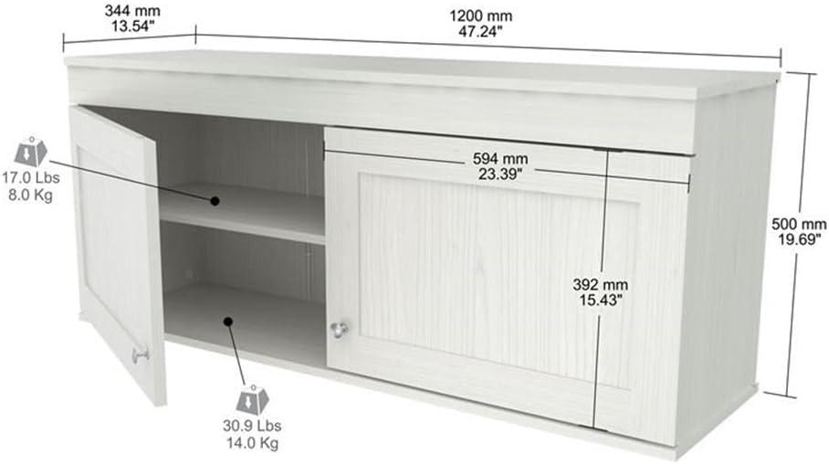 2 Doors Wall Mounted Buffet Cabinet White - Inval: Transitional Style, Adjustable Shelves, Melamine Finish