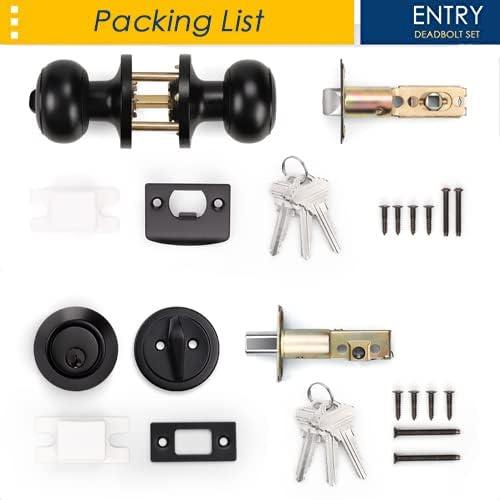 Matte Black Alloy Steel Round Door Knob Set with Deadbolt