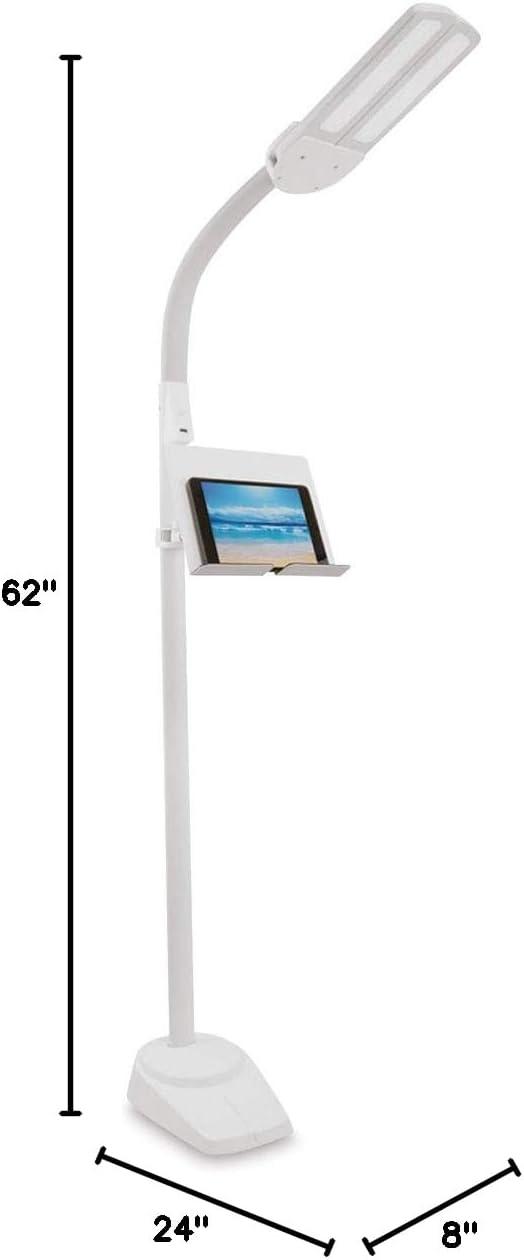 OttLite Dual Shade LED Standing Floor Lamp Adjustable Stand with USB and Flexible Neck - 4 Settings